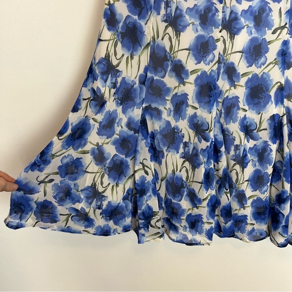 VTG Jaclyn Smith Blue White Floral Two Piece Set Sheer Top Midi Skirt sz Large - Picture 10 of 13